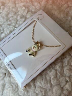 Cute Cream Bear Pendant Necklace with Chain
